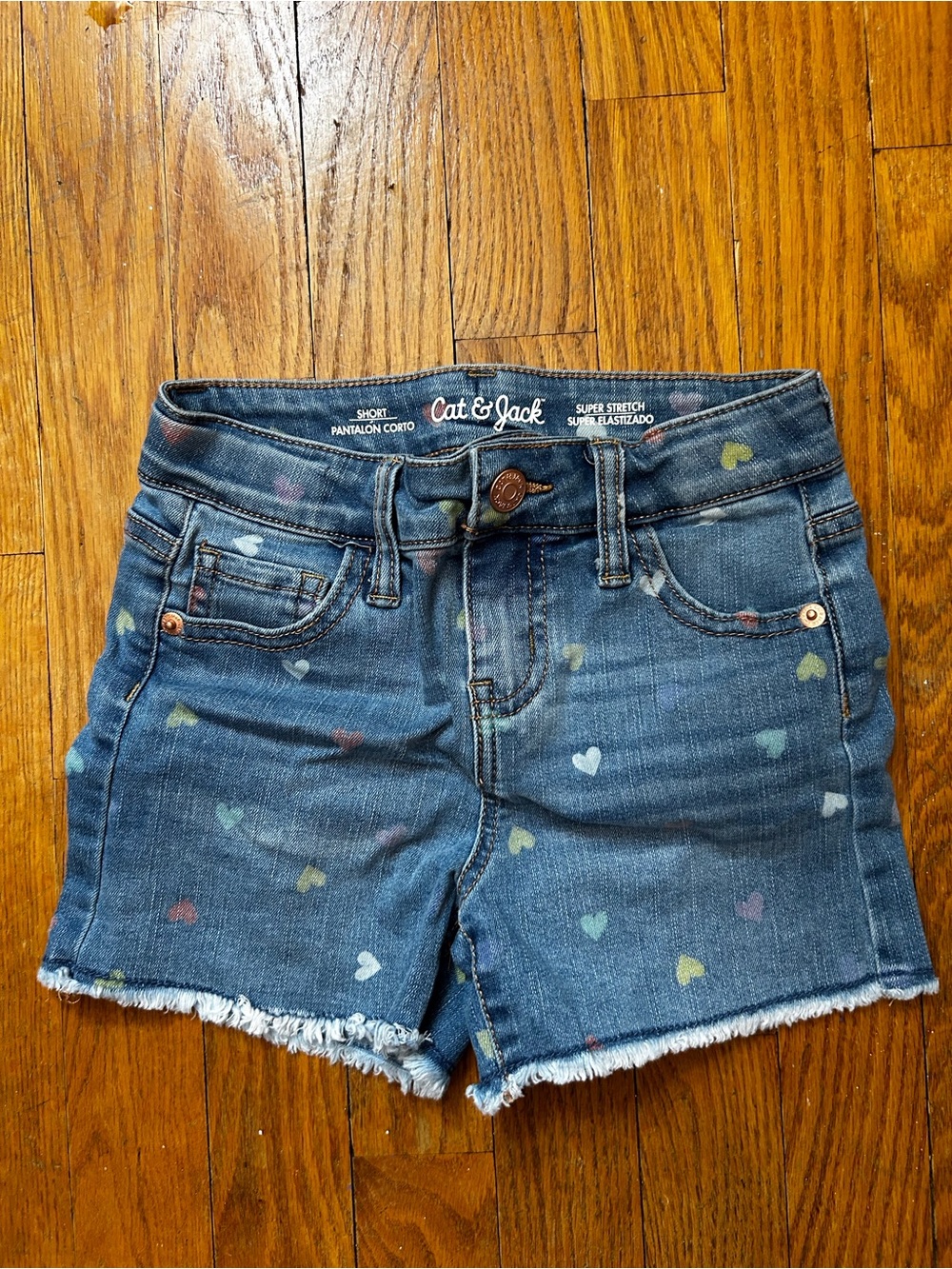 Cat & Jack Denim Shorts with Multicolor Heart Print